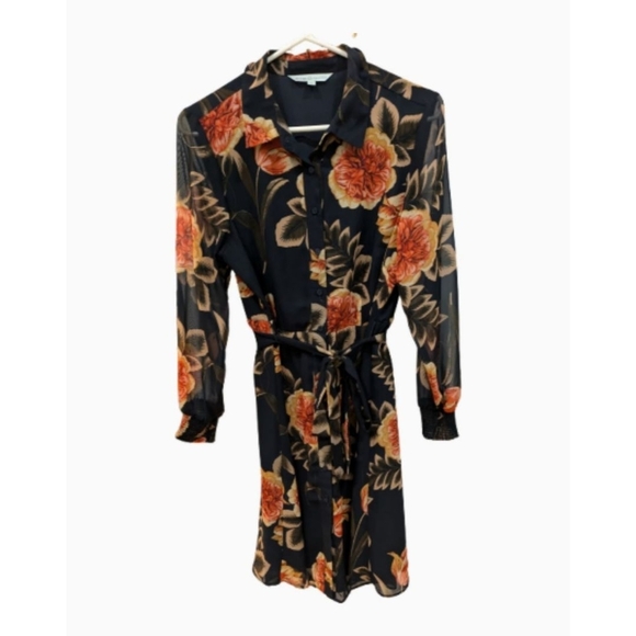 cleo Dresses & Skirts - Floral Navy and Orange Dress